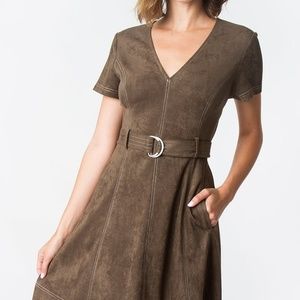 V-NECK Suede Olive Dress